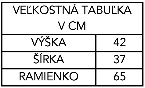 Tašky - veľkostná tabuľka